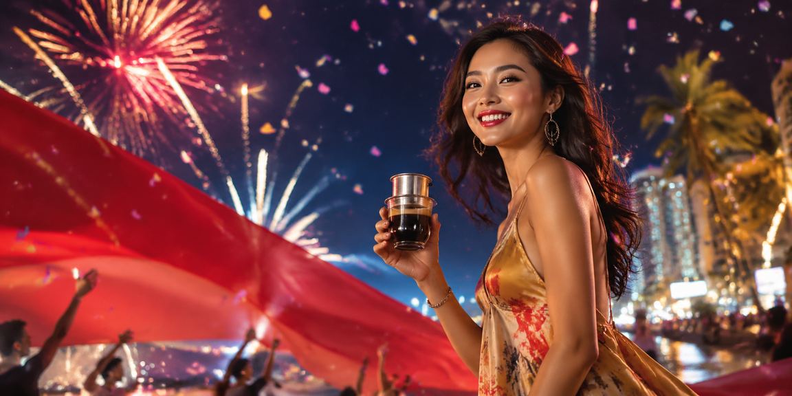 Người dùng tại Côn Đảo thưởng thức cà phê sáng và kiểm tra cashback bonus k200 trên điện thoại